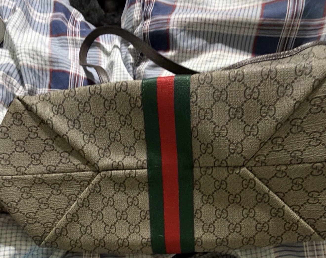 Gucci GG Monogram Tote Red & Green Web Stripe, Magnetic Closure
