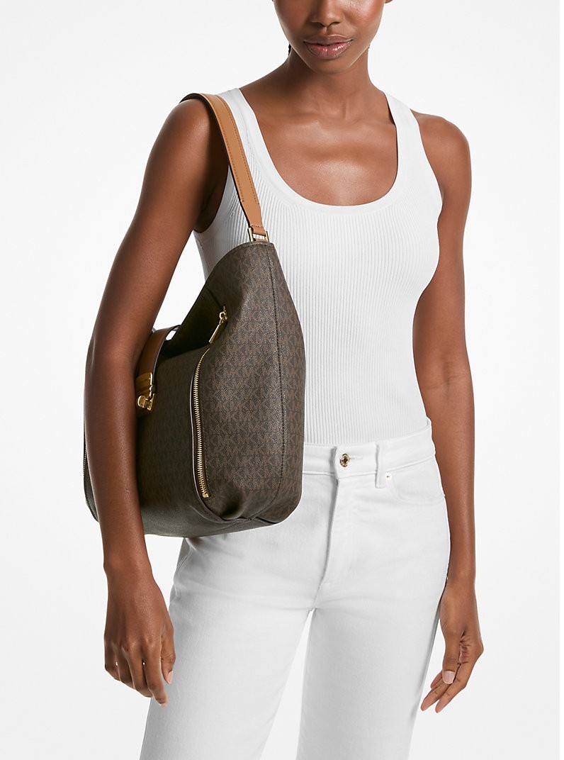 Michael Kors Addie Large Hobo Shoulder Bag Women’s Brown/Acorn Magnetic Closure