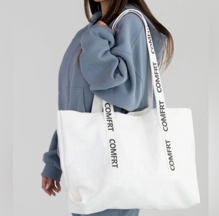 COMFRT Logo Canvas Tote Bag Off White Large Shoulder Bag Strap Stylish Sold Out