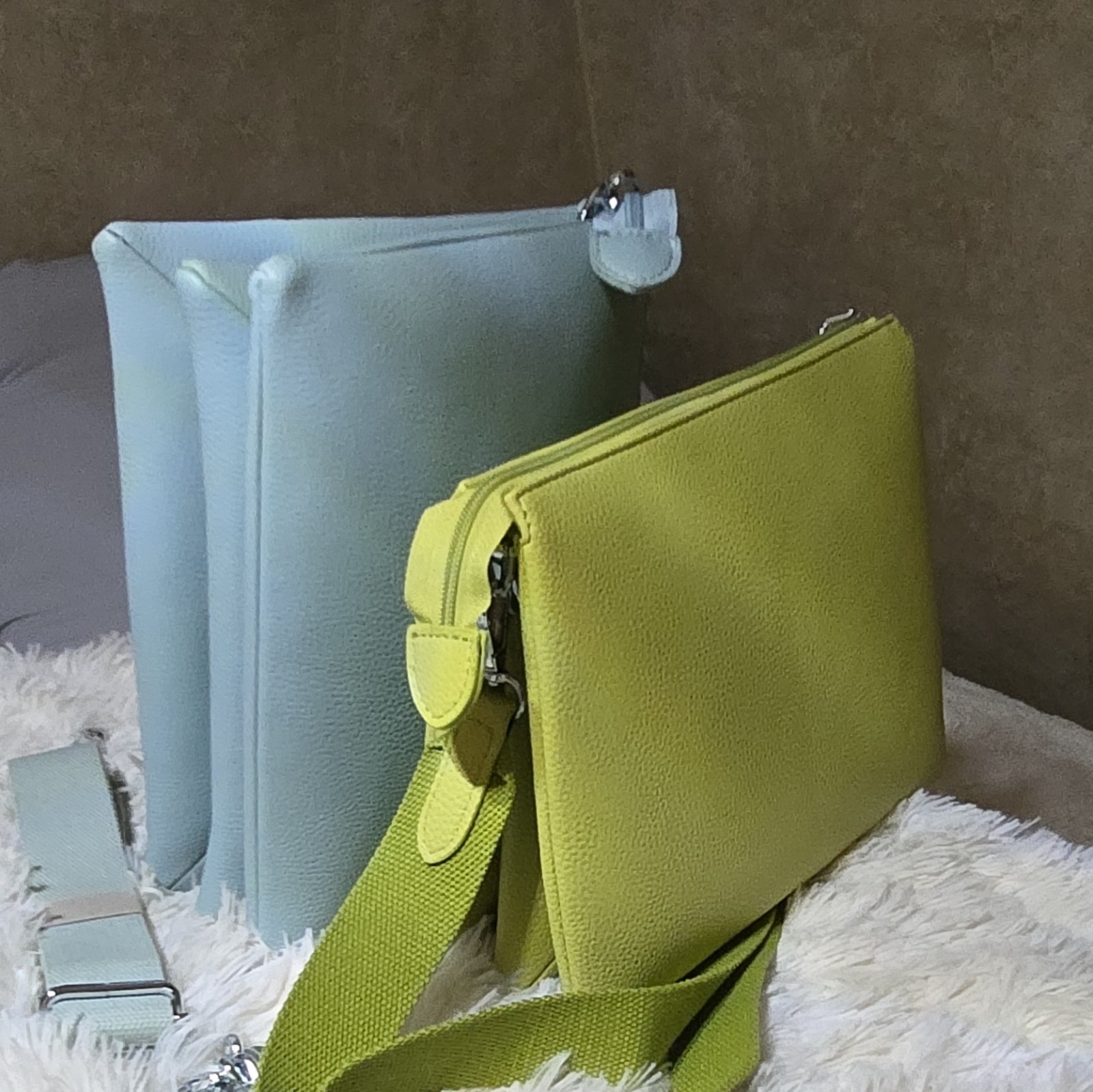 Blue Powder & Key lime Shoulder Bag Chain Accent Detachable Straps Medium