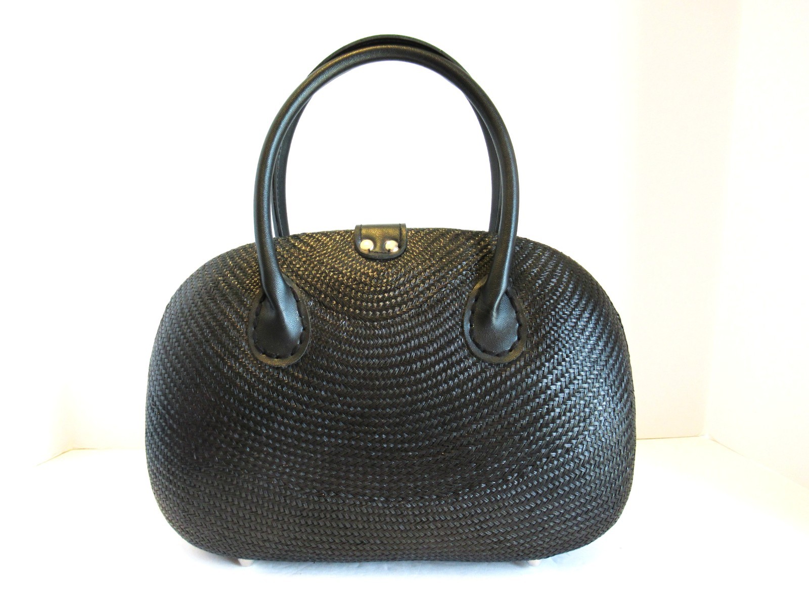 Black Buntal Fiber Molded Purse Handbag Banig Collection 2 Handles 12″ x12″ x4″
