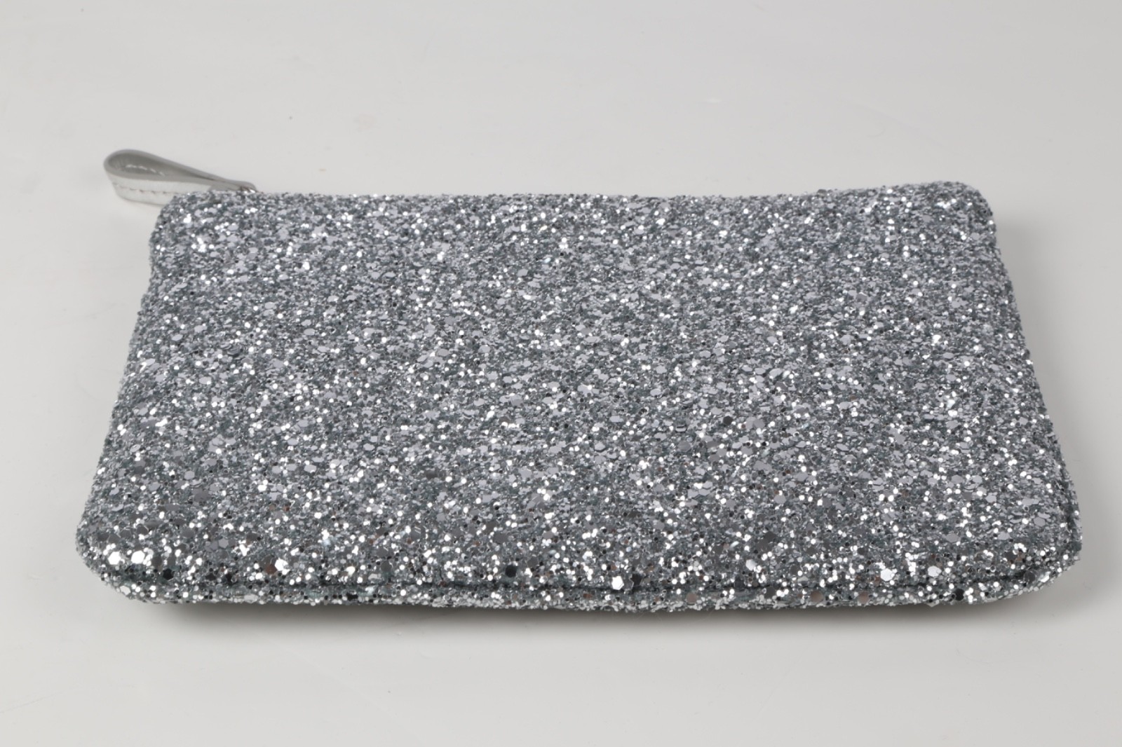 Ann Taylor Metallic Silver Sparkle Glitter Zipper Clutch Evening Party Bag
