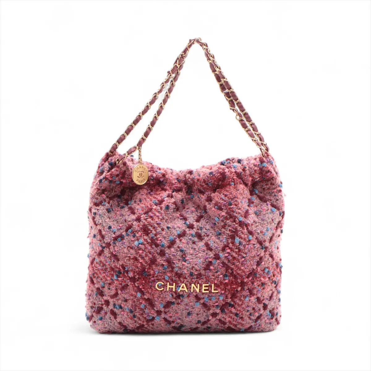 Chanel Chanel 22 Tweed x Leather Chain Shoulder Bag Pink Gold Metal Fittings ran