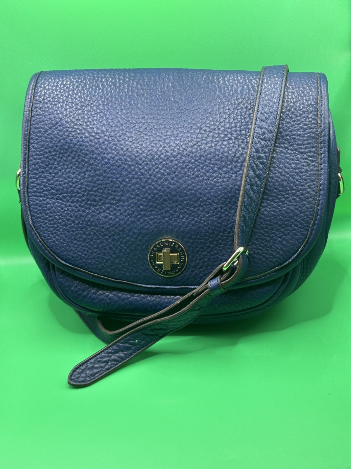 Isaac Mizrahi Live! Pebble Leather Saddle Bag – Cobalt Blue – Crossbody