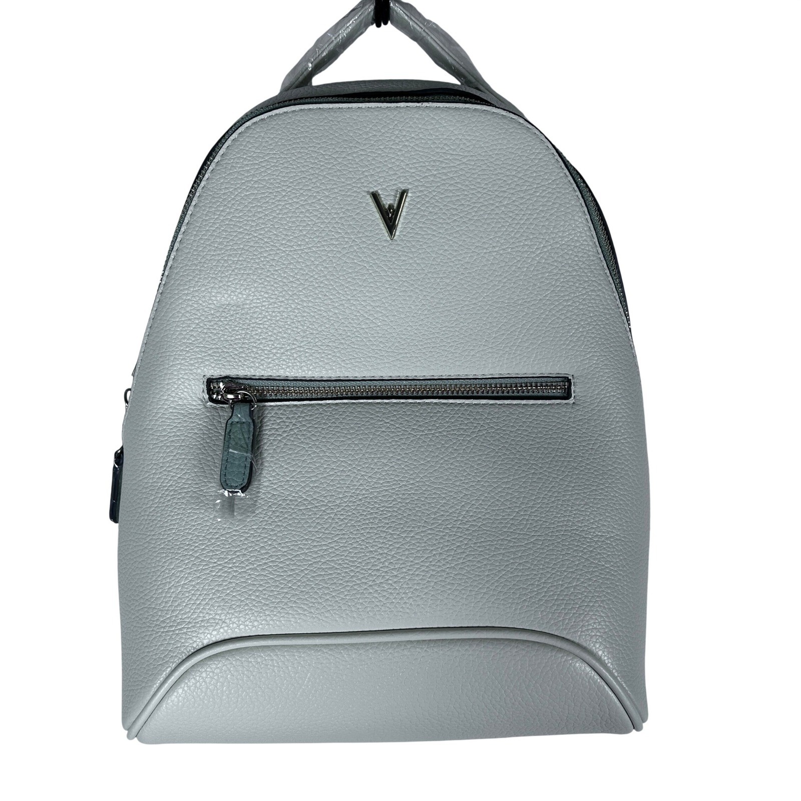 Vanessa Williams Womens White Pebble Leather Mini Backpack V Logo Front Zip