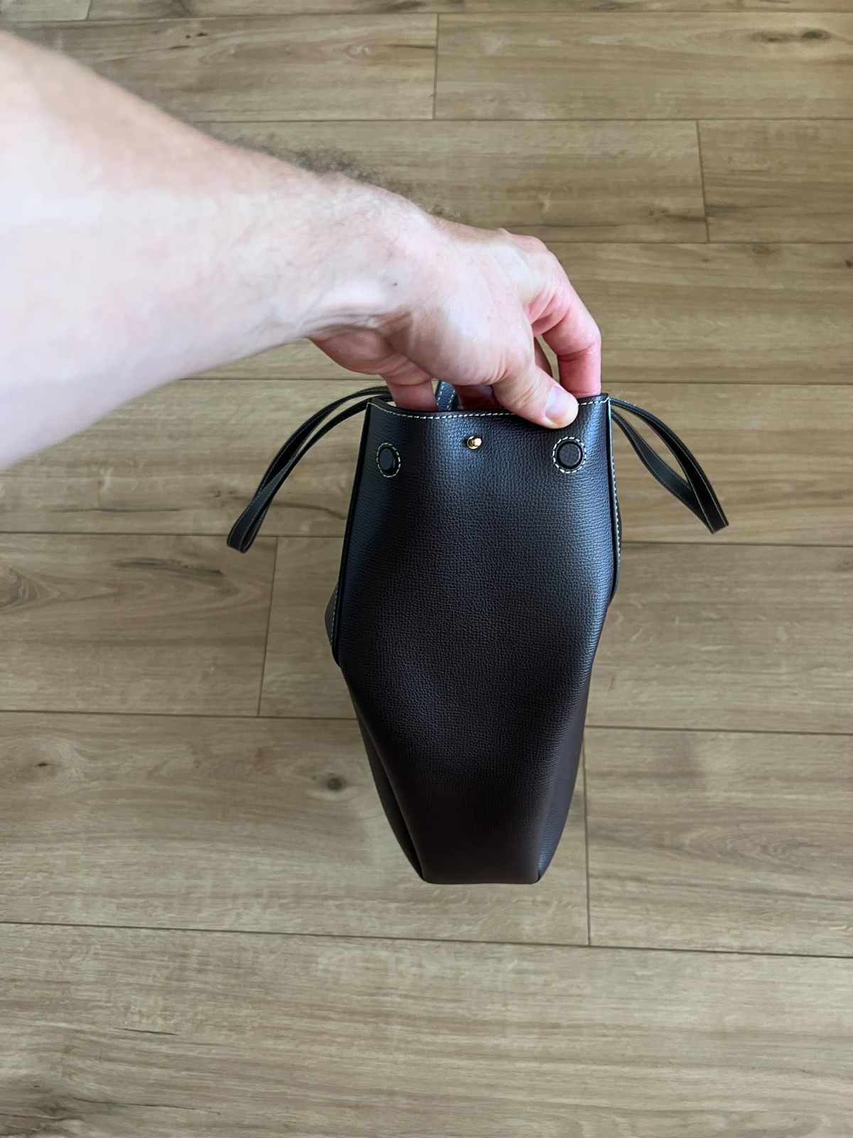 Polène Cyme Mini Textured Ebony Leather Tote Bag