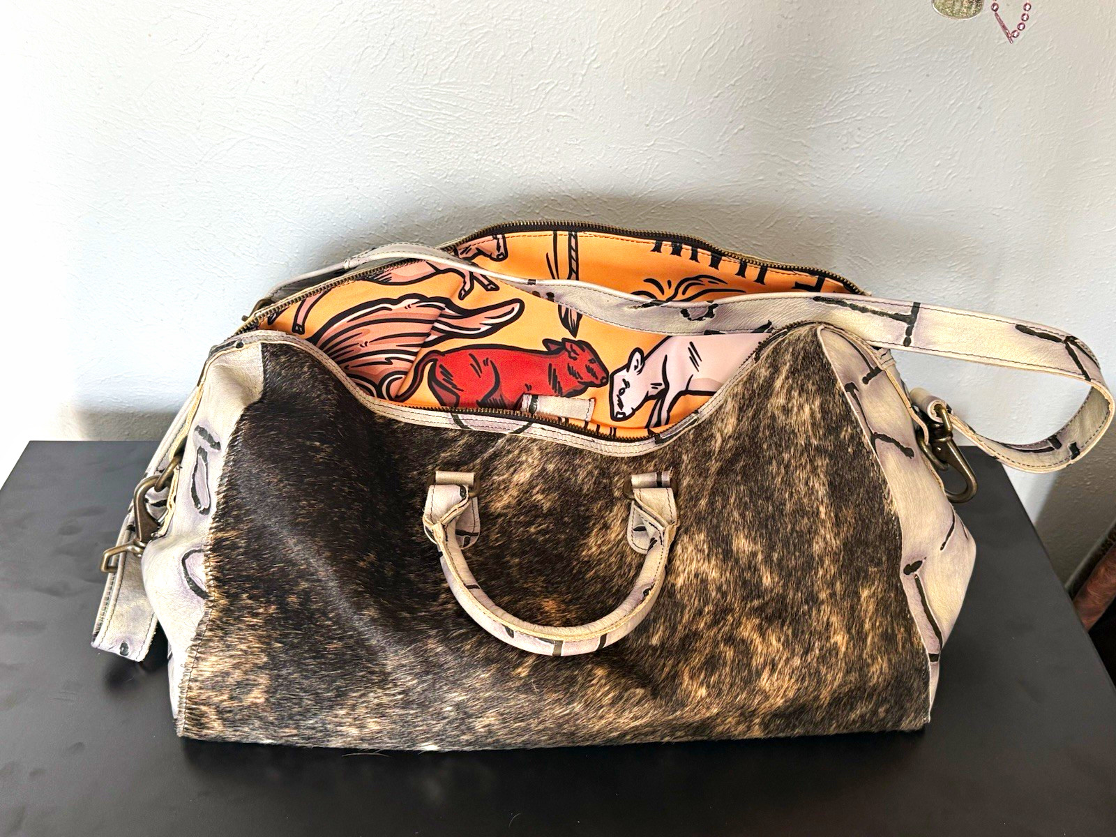Women’s Leather Duffel Bag Black/White Burnt Brands