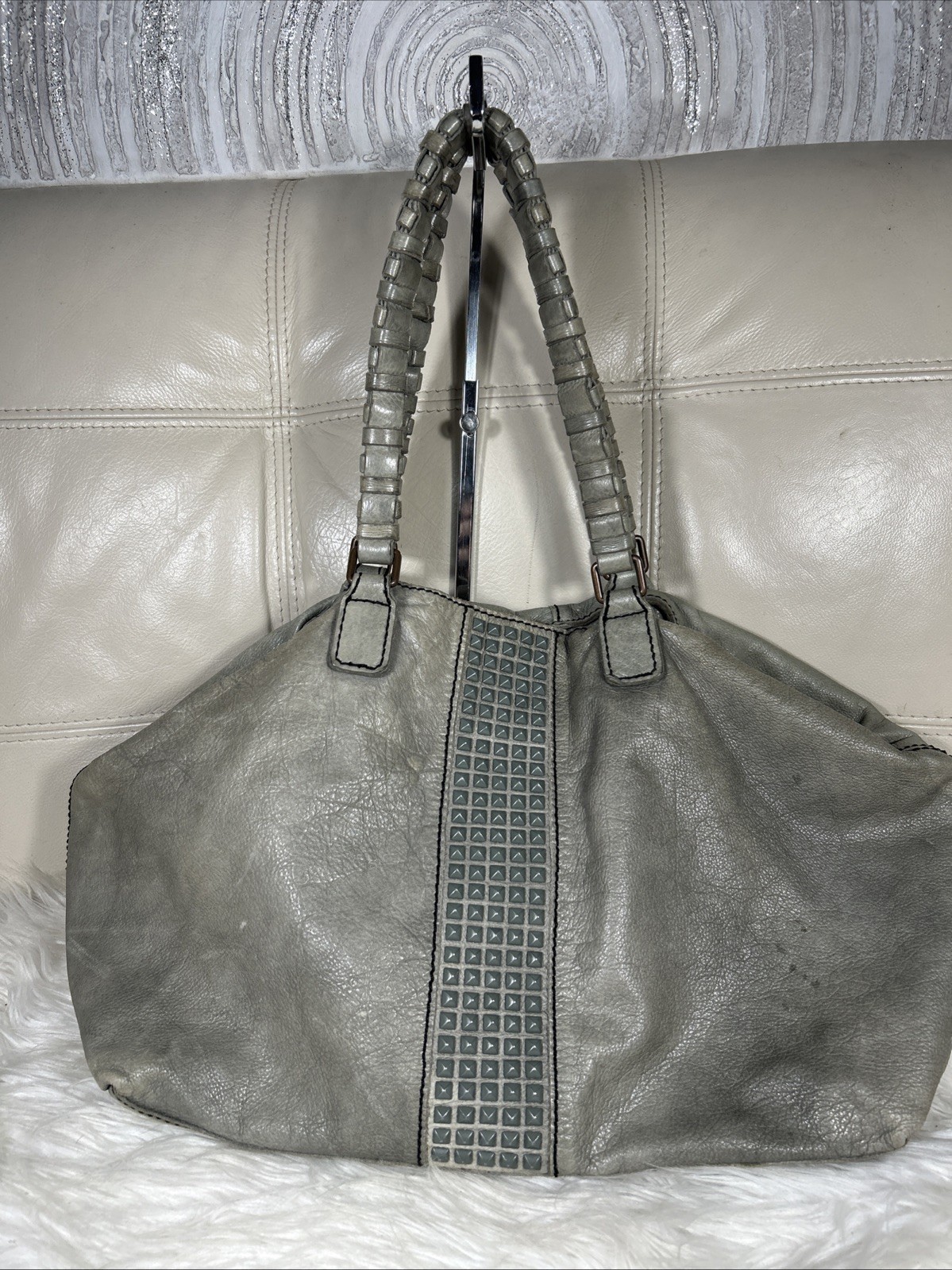 Liebeskind Berlin Bag XL Green DOUBLE DYED UNEVEN COLORAFFECT Braided Studs 20in