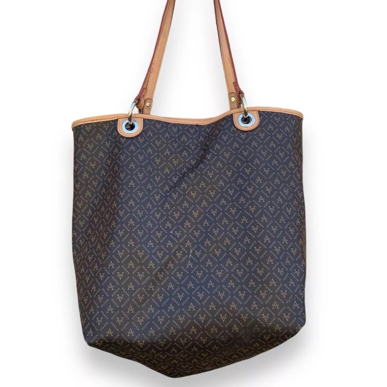 Alyssa Designer Leather Tote Bag 16×14” Double Handles A Logo All Over Print