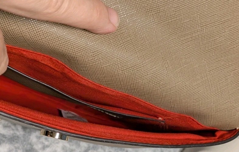 Marilyn Monroe Crossbody Bag or Clutch Taupe with Black Red Accent Stripe “MM”