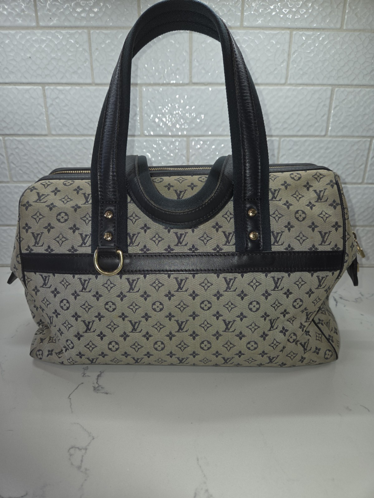 Louis Vuitton Vintage Monogram Mini Lin Josephine GM Bag Navy & Beige