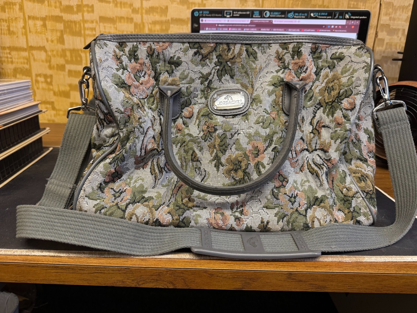Jordache Floral Sturdy Tapestry Satchel Duffle Weekend Travel Bag Vintage