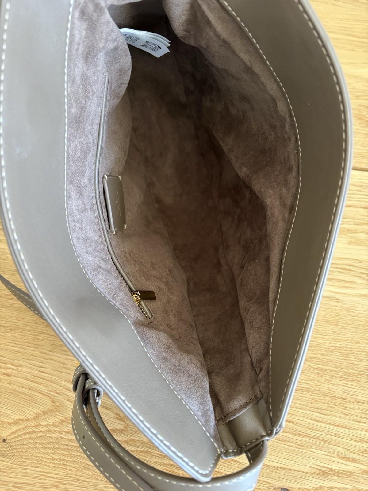 ZARA Taupe Asymmetric Half Moon Shoulder Bag Resin Beads Strap 6243/410/500