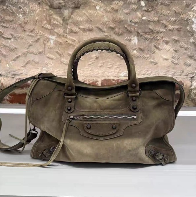 Women Street Suede Rivet Motorcycle Tote Bag Large Capacity One-Shoulder Handbag