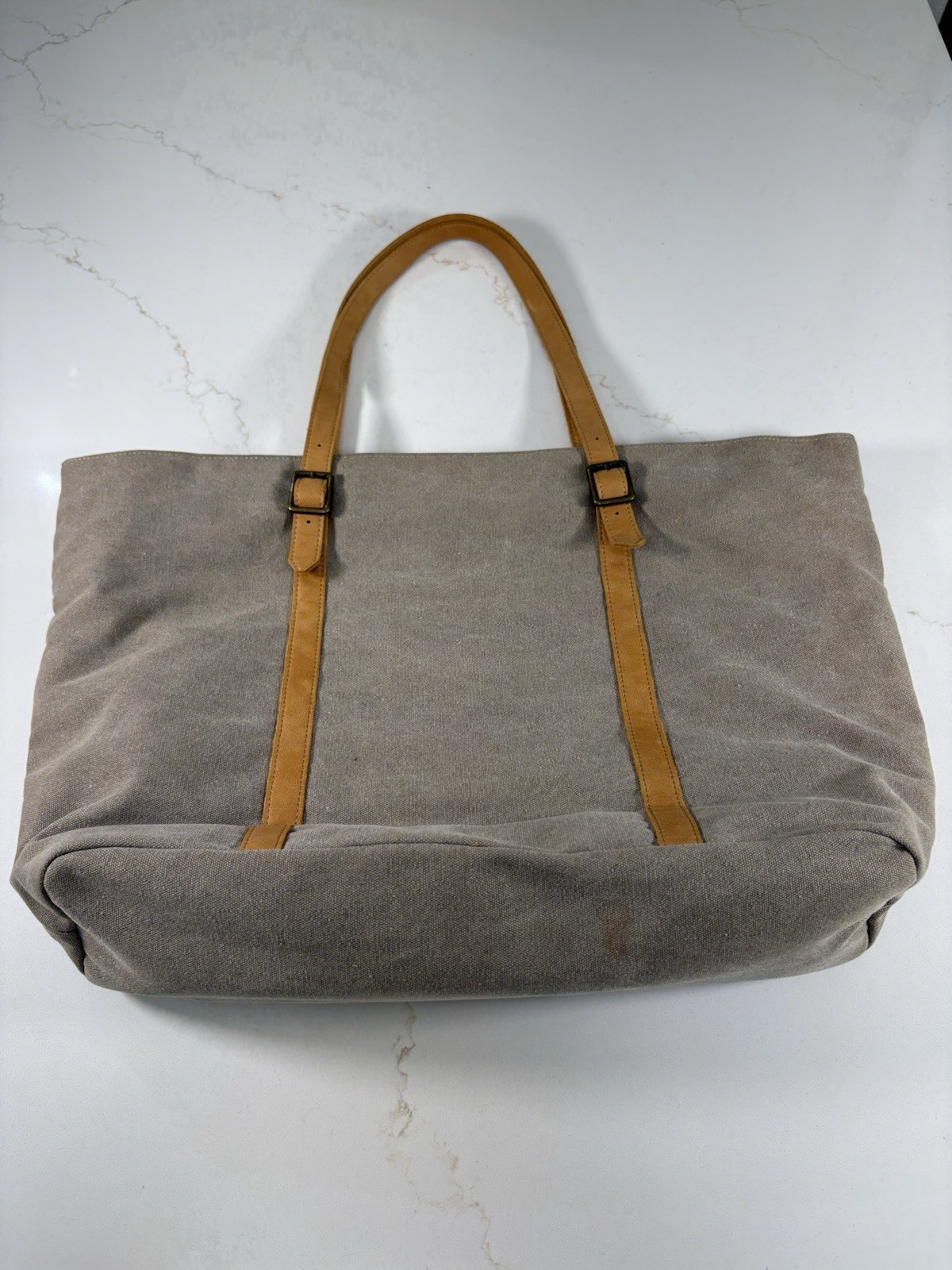Hearth and Hand With Magnolia Canvas and Leather Tote Bag Khaki NWT SEE PHOTOS