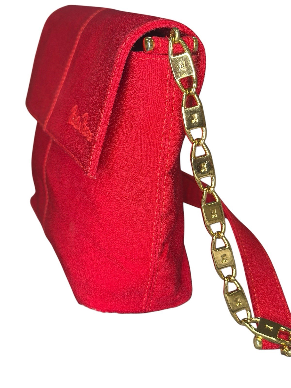 Paloma Picasso Red Leather Crossbody Bag Gold X Chain Italy Vintage 80s Designer