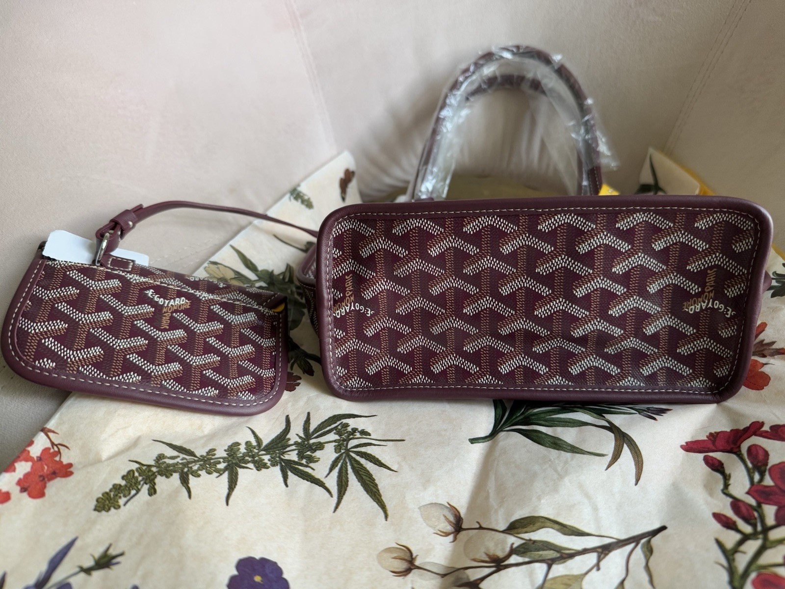 NEW! 2025 GOYARD Anjou mini Canvas Leather Reversible Mini Tote Bag / Burgundy