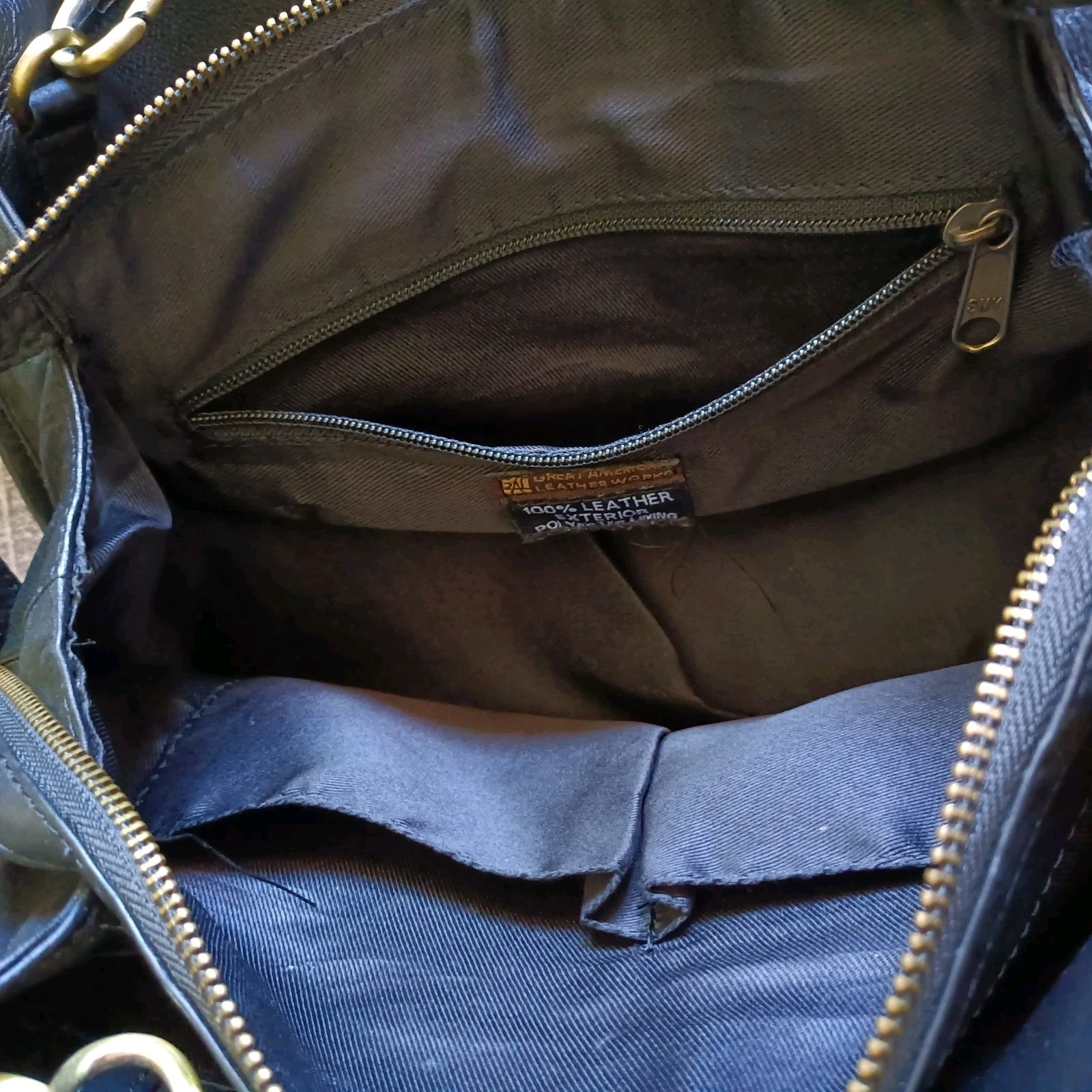 Great Americ Leather Works Shoulder Bag Double Handles Multiple Pockets Black