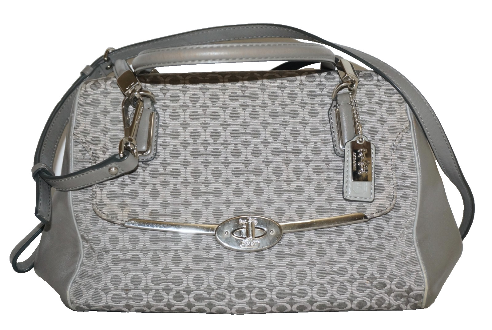 COACH MADISON MADELINE Gray Signature Jacquard & Leather Satchel 25215