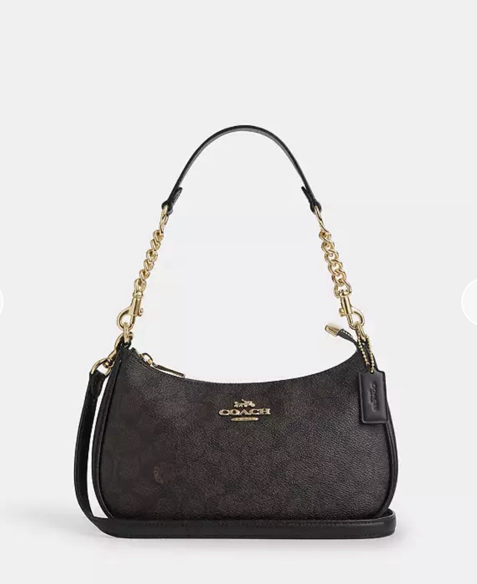 Coach Signature Teri Shoulder Bag Brown Black Leather NWT CV933