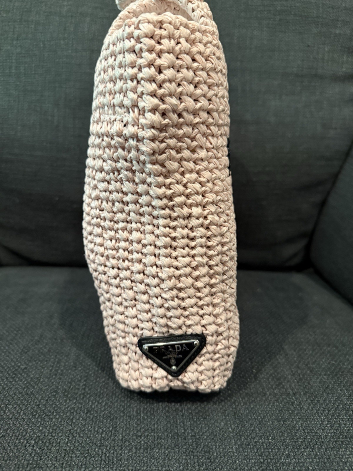 PRADA Small Crochet Tote Pink Raffia Women Purse Handbag Authentic Beach BNWT
