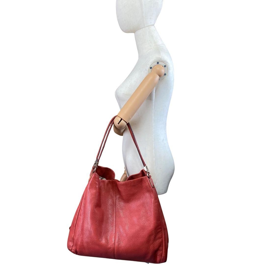 Coach Madison Y2K Leather Shoulder Bag Red All-Season Authentic