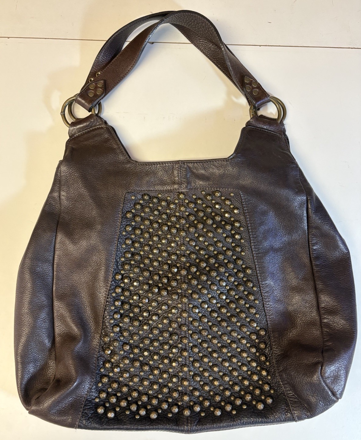 Leather Rock Purse/Bag Dark Brown Metal Stud Accents Pockets Good Condition