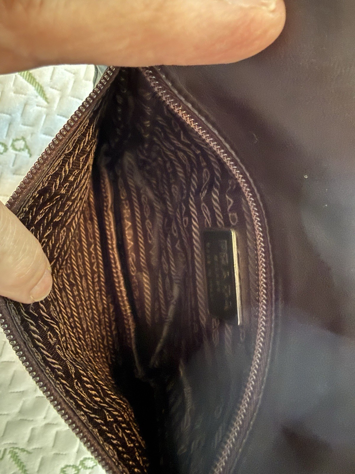 PRADA Women’s Small Brown Shoulder Bag Zip Closure Adjustable Strap Brand Card