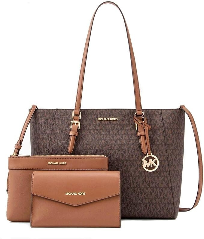 Michael Kors Charlotte Large Leather 3-in-1 Tote Crossbody Handbag Brown 35F3GCF