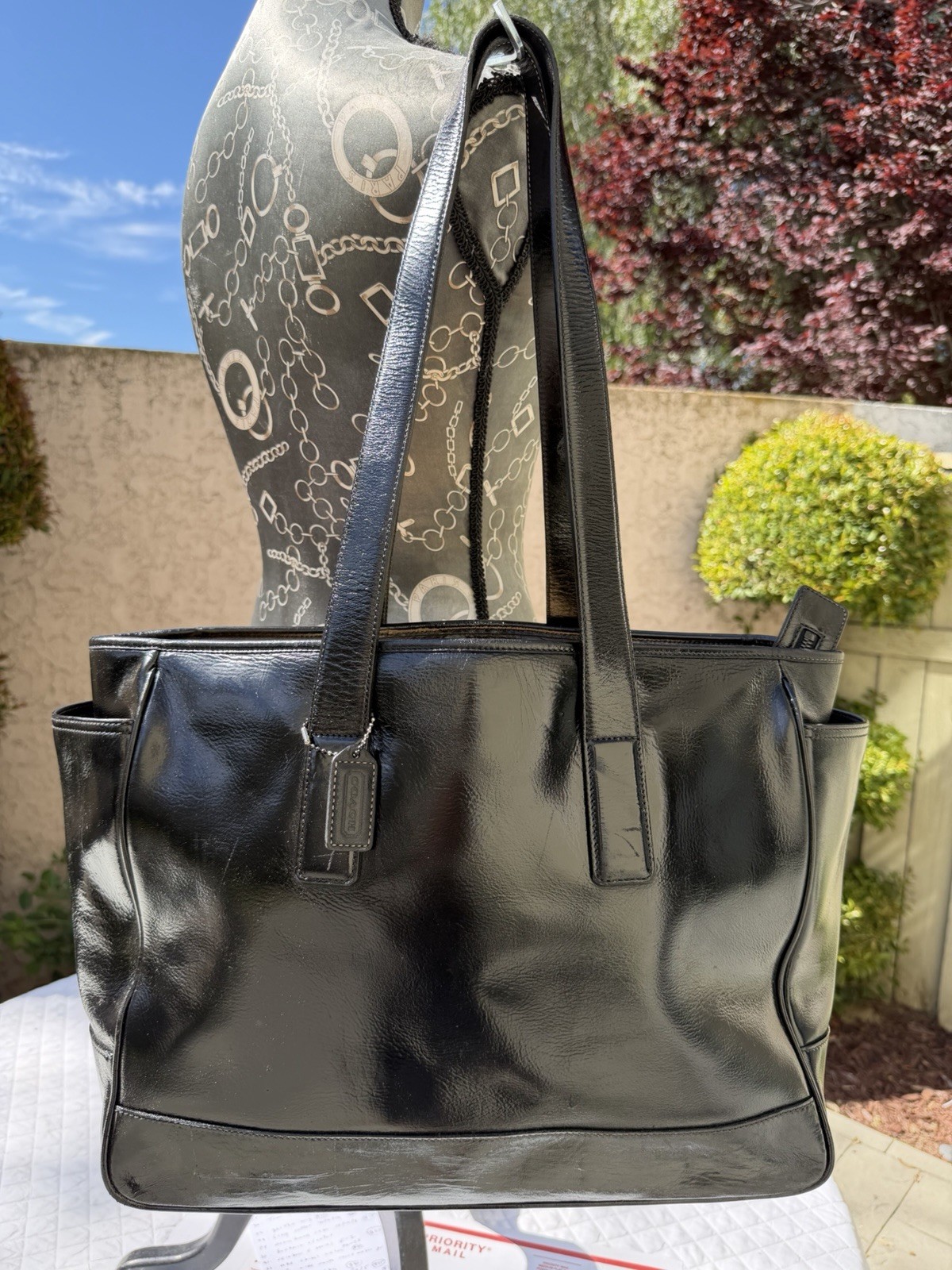 VINTAGE COACH 5098 HAMPTON BLACK PATENT LEATHER LAPTOP DIAPER WEEKENDER TOTE BAG