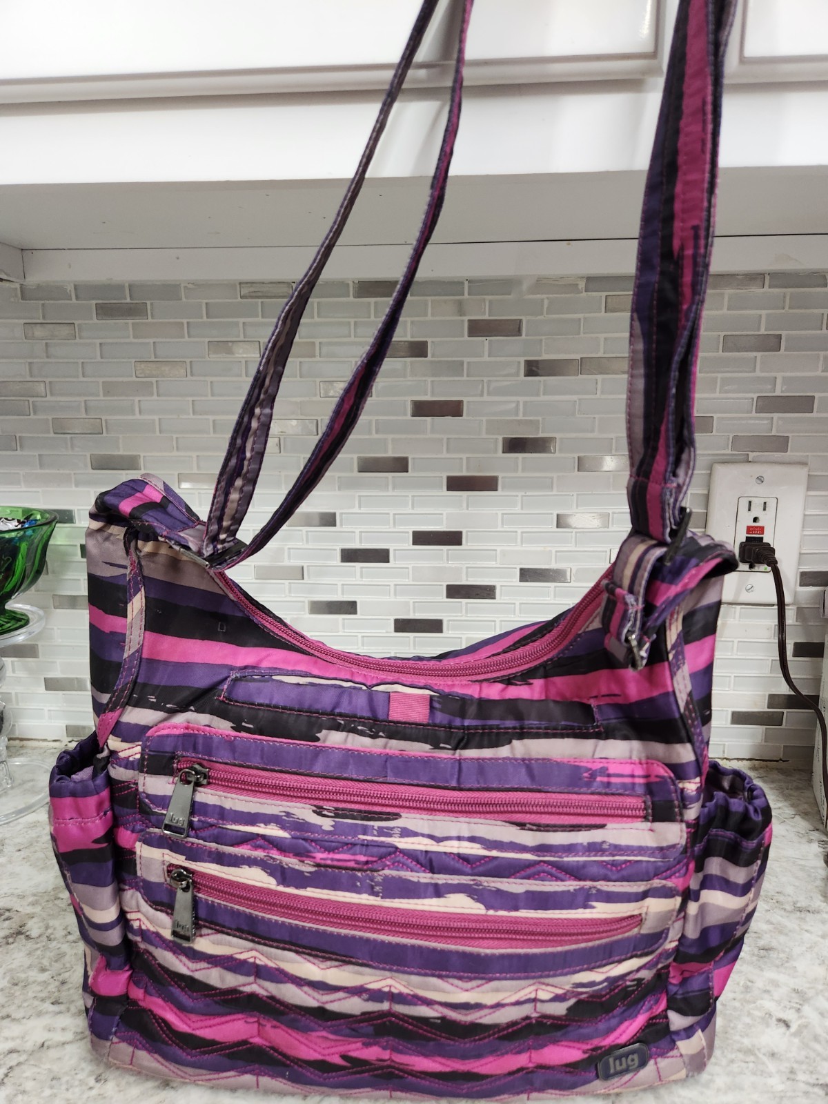 LUG Camper Crossbody Shoulder Bag Purse Painted Rose Purple And Pink
