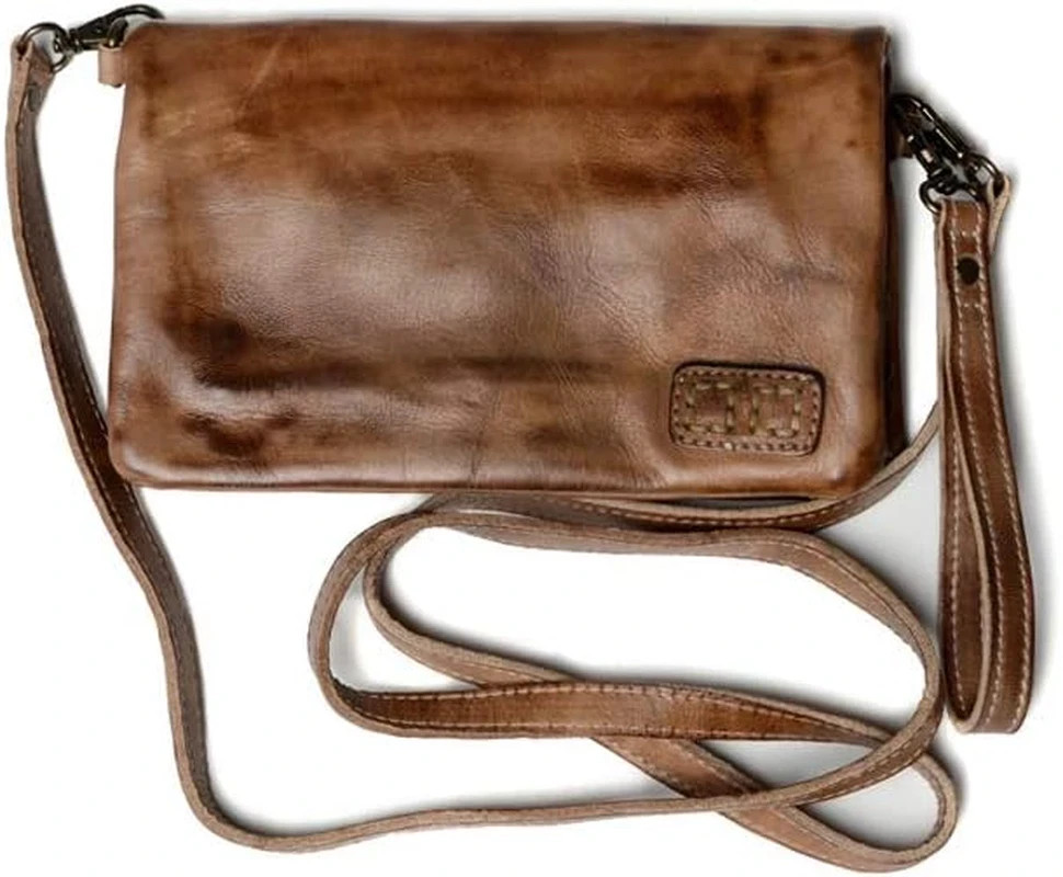 Women’s Wallet Wristlet Purse Crossbody Bag Brown Real Leather