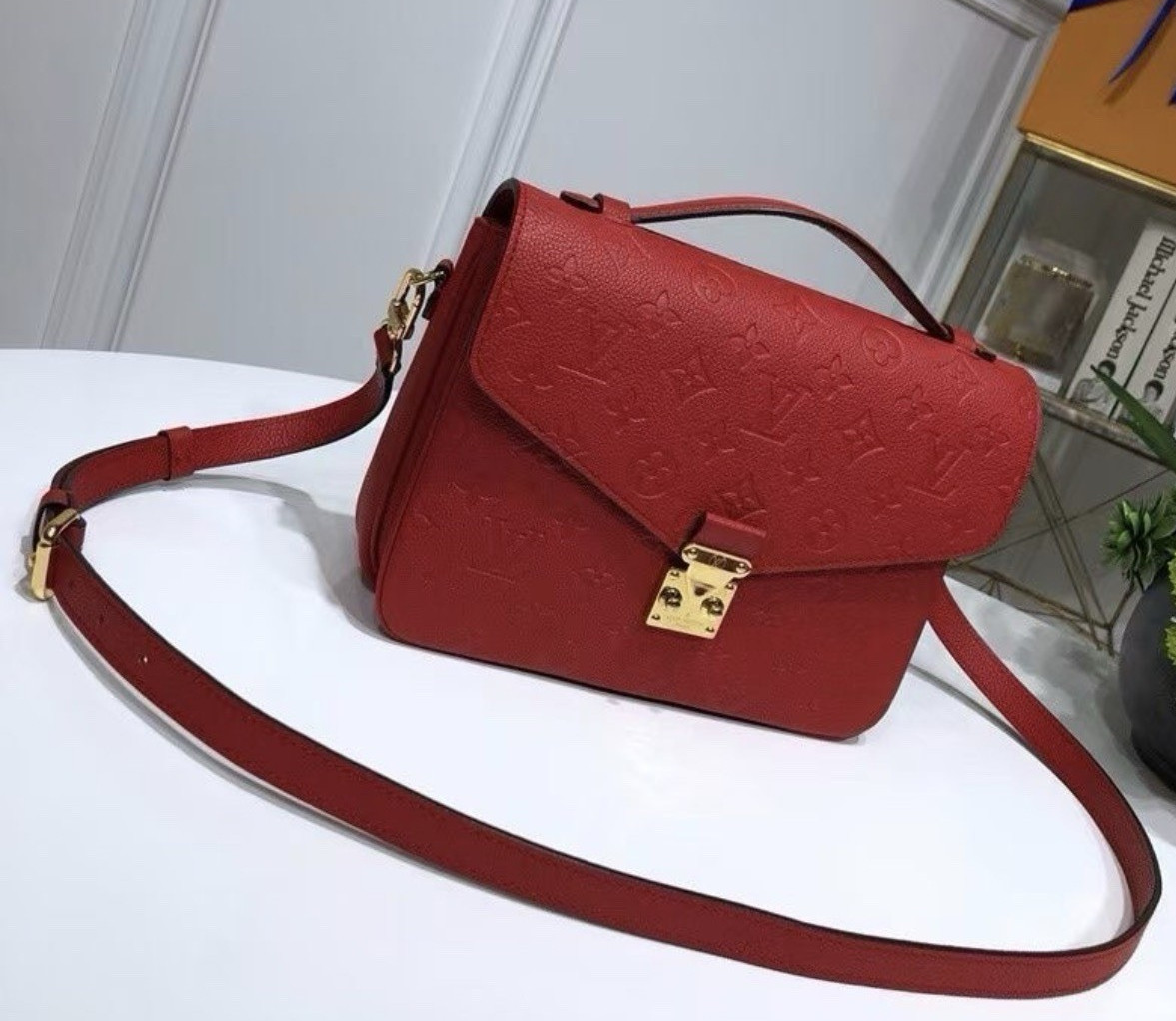 Louis Vuitton Red Monogram Empreinte Crossbody Push Lock w/ Strap Gold
