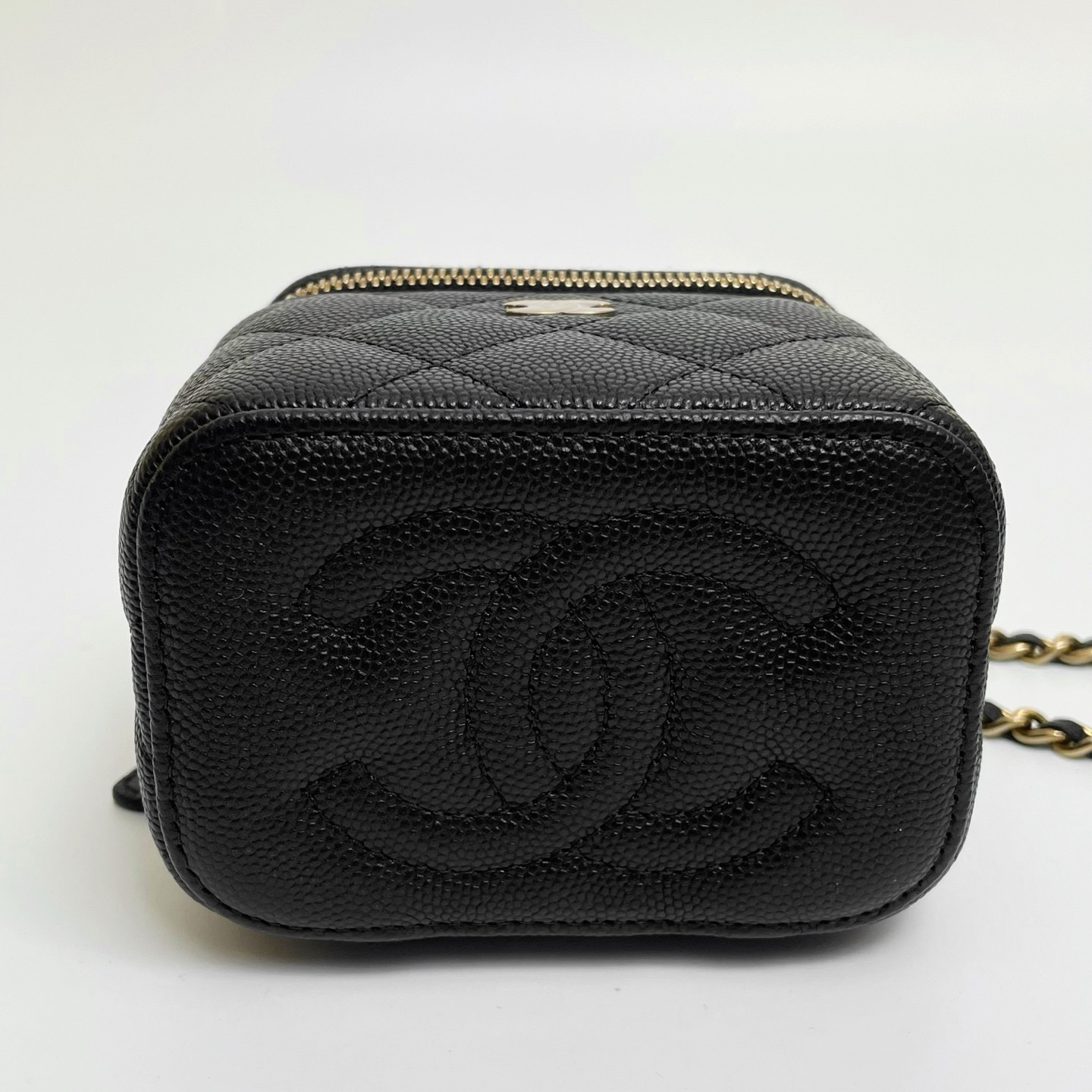 CHANEL Vanity Bag Black Calfskin Box Gold Hardware Chain Crossbody Bag