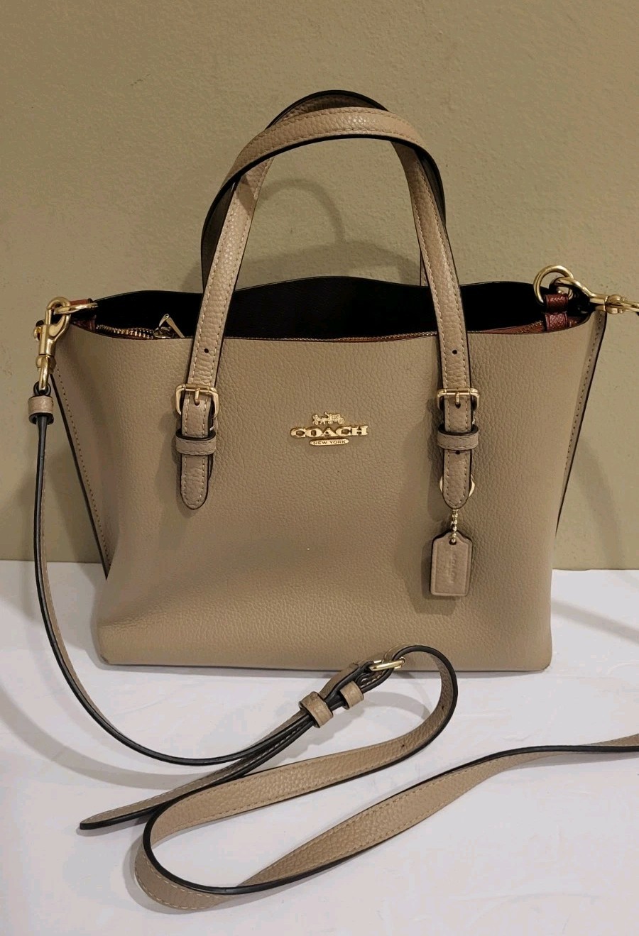 Coach C4084 Mollie Tote 25 Crossbody Bag Double Face Leather Beige