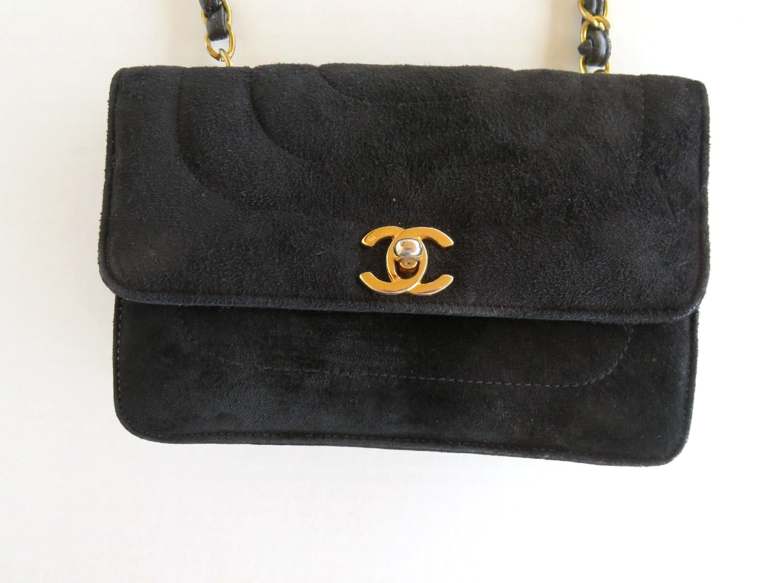 Chanel Classic Flap Shoulder Bag Mini Square Chain Black Suede Vintage Retro Y2K