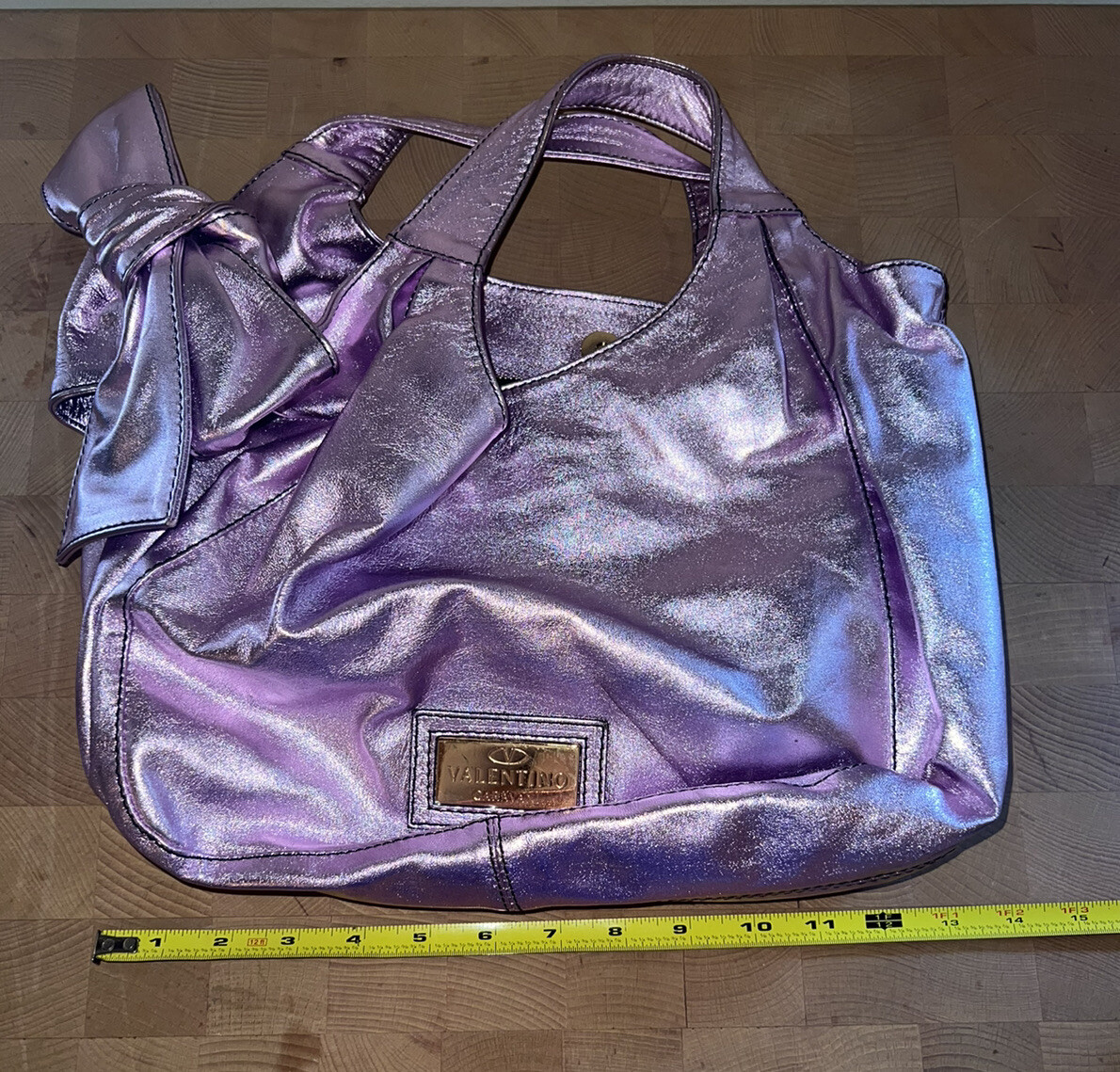 Valentino Purple Metallic Huge Bow Nuage Bow Tote Shoulder Womens Stylish Purse
