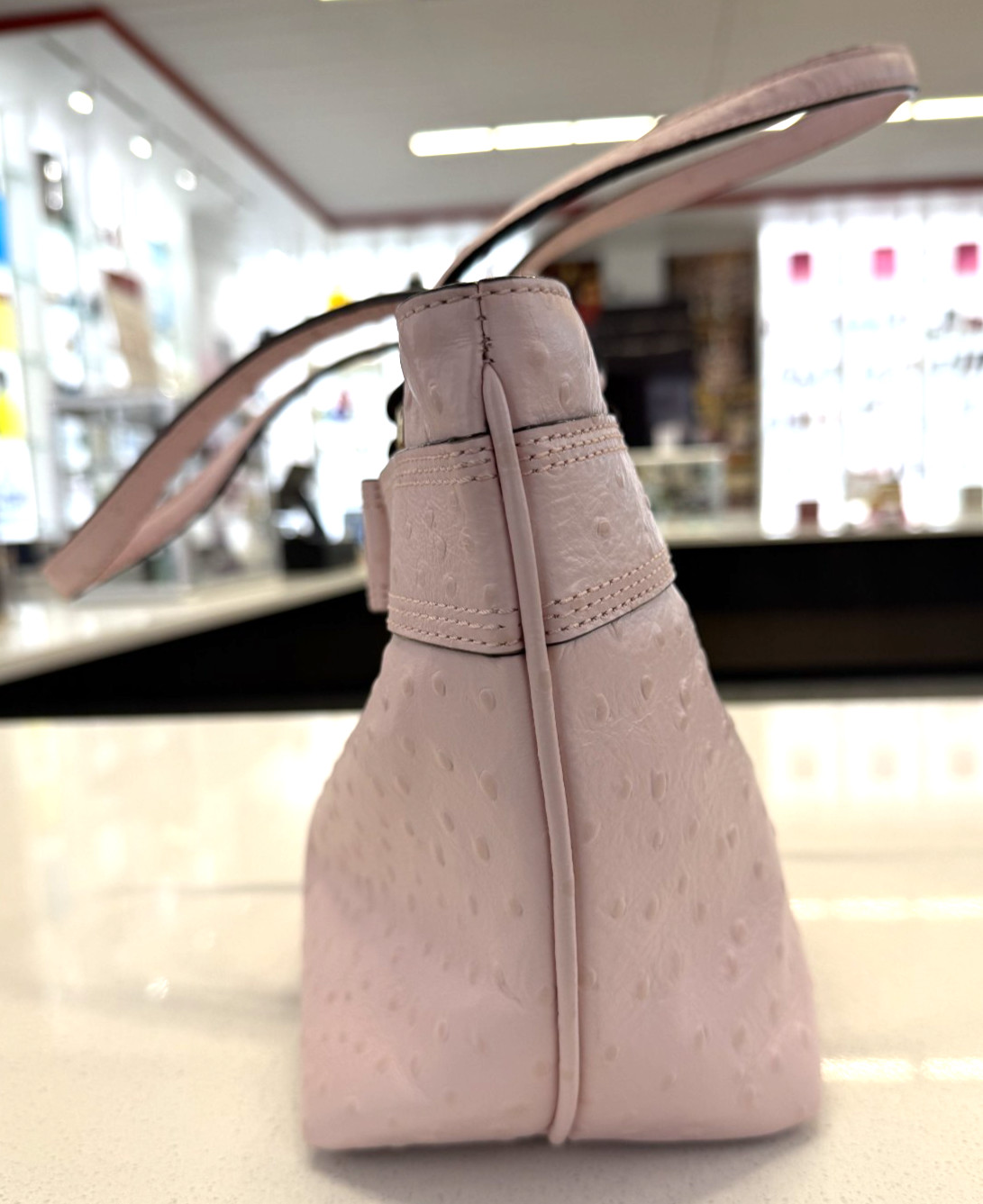 Kate Spade Light Pink Ostrich Embossed Leather Bow Tote Bag
