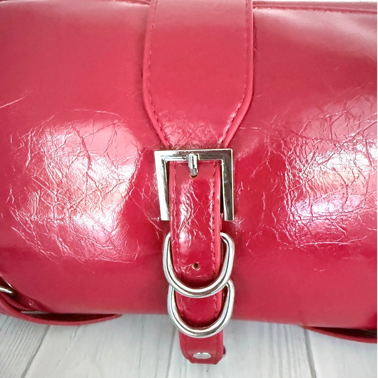8 Other Reasons Adeline Bag Cherry Red Crinkled Patent Faux Leather Shoulder Bag