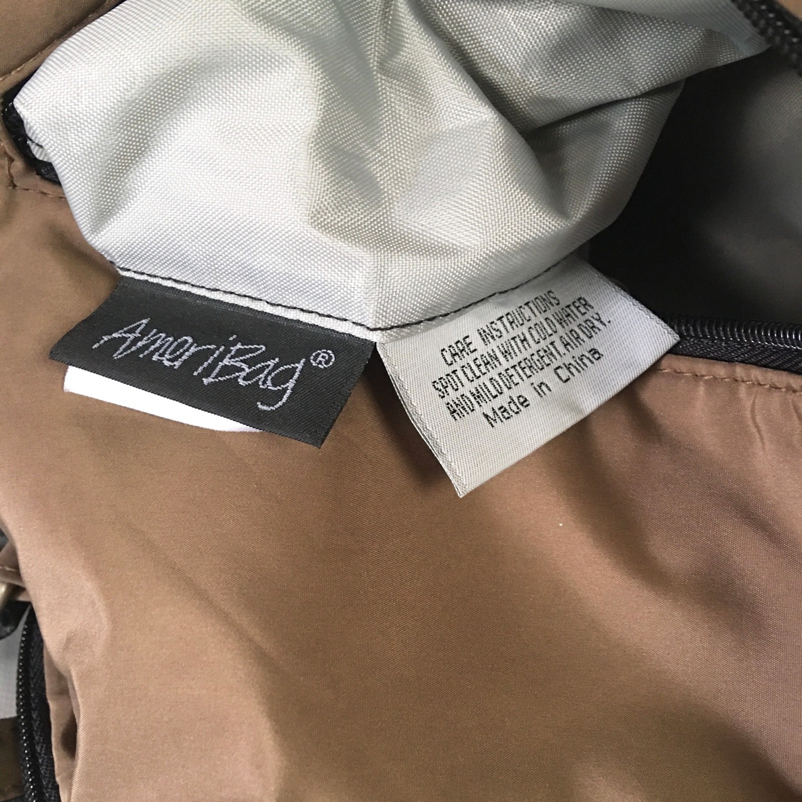 AmeriBag Sling Bag Brown Nylon Crossbody Black Trim Healthy Backpack Purse