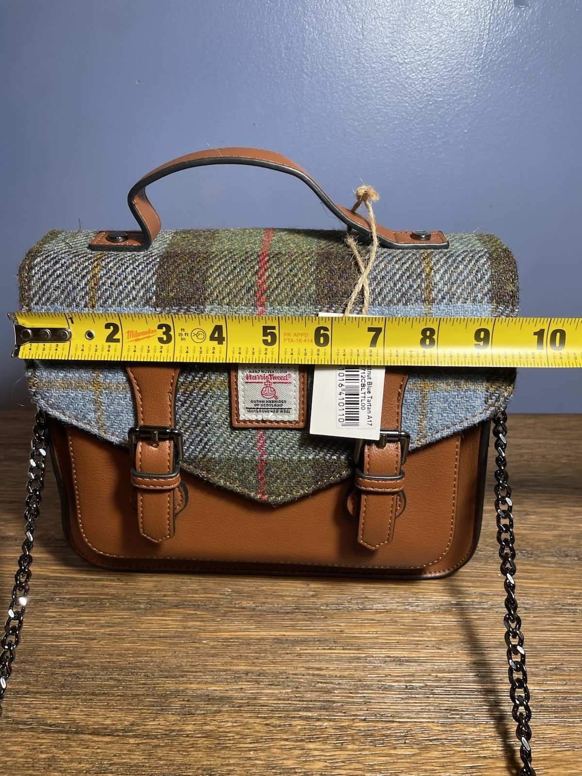 NEW HARRIS TWEED MINI CHESTNUT HERRINGBONE SATCHEL DETACHABLE CHAIN STRAP