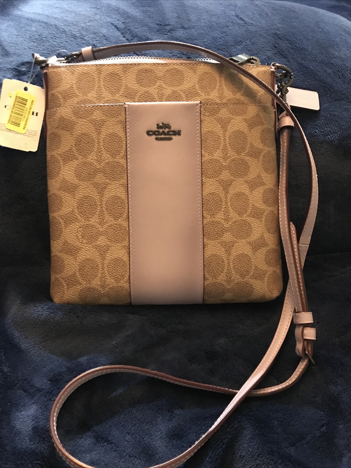 Coach Color Block Signature Tan Soft Lilac Kitt Crossbody 41321