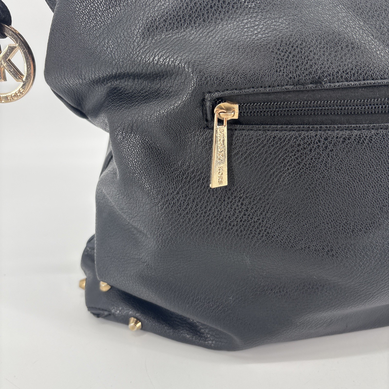 Michael Kors Uptown Astor Black Leather Studded Large Hobo Shoulder Bag Purse