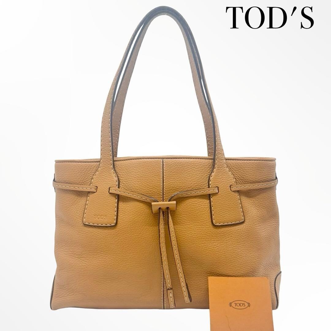 Tods Leather Tote Bag Light Brown Drawstring Shoulder Business Auth From Japan