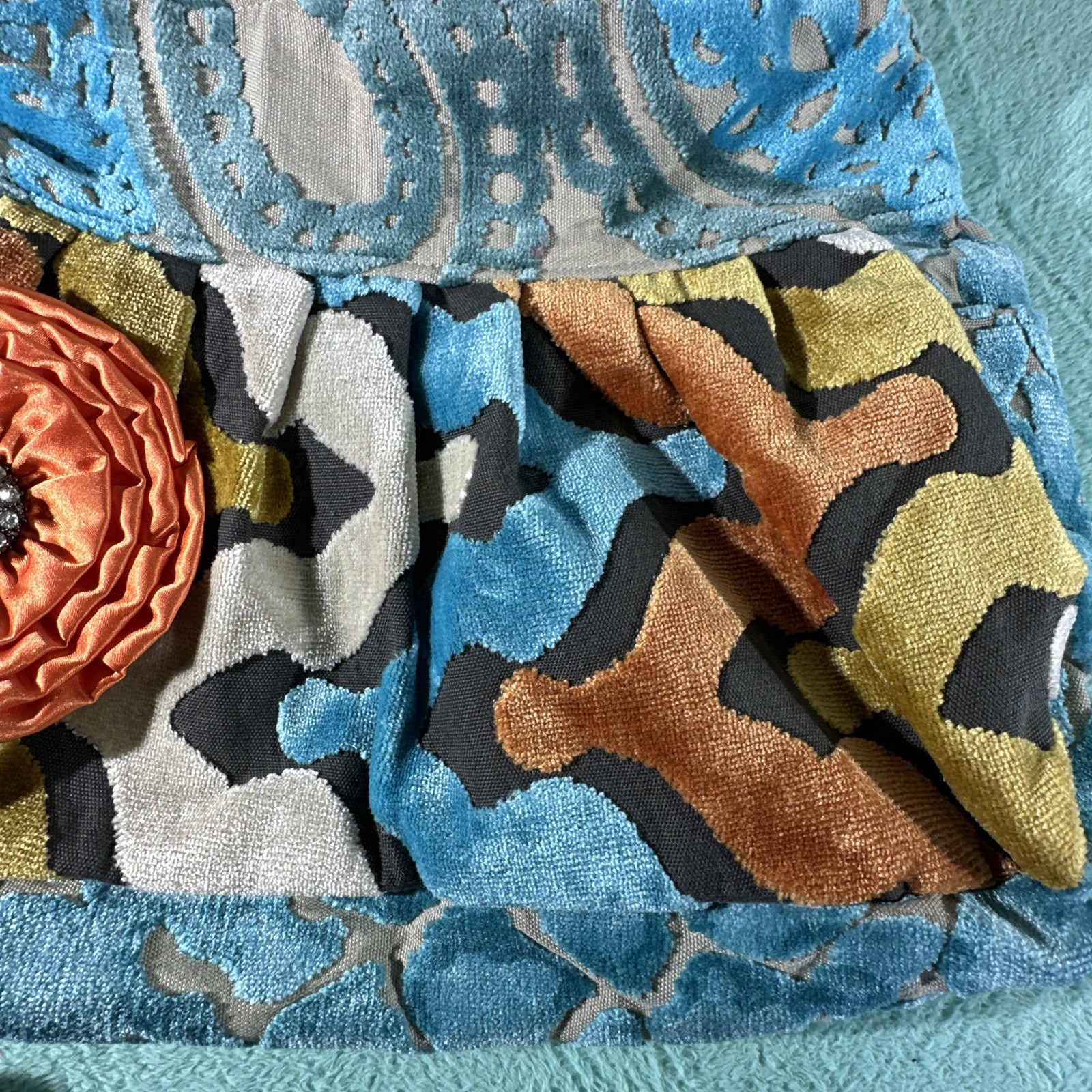 “Lola Blue” Carpet Tapestry Shoulder Bag Blue and orange