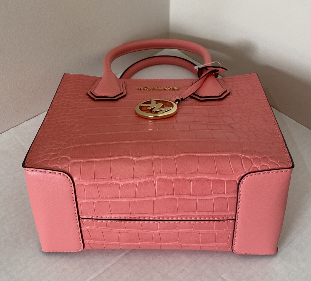 New Michael Kors Mercer Medium Messenger Embossed Leather Grapefruit / Dust bag