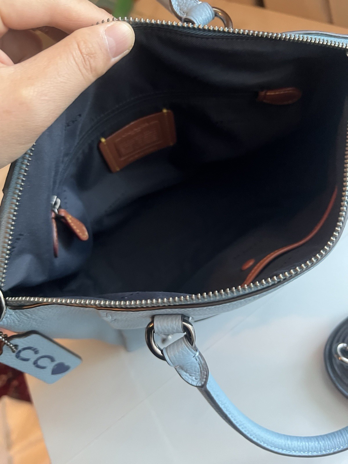 Coach V5/Aqua Elise Polished Pebble Leather Satchel