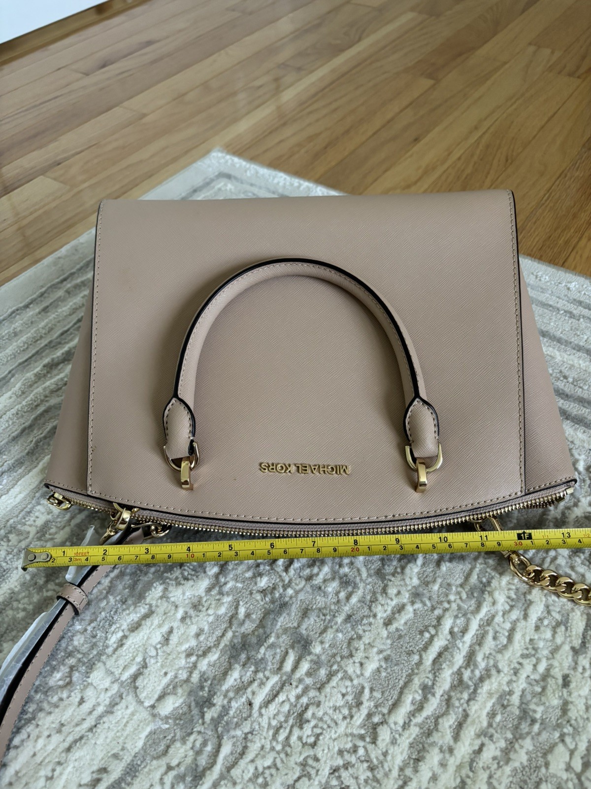 MICHAEL KORS SELMA LARGE TAN SAFFIANO LEATHER SATCHEL BAG NWOT