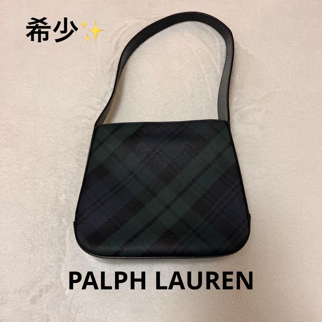 Ralph Lauren Green Black Check PVC Shoulder Bag 2 Way Self Standing Auth