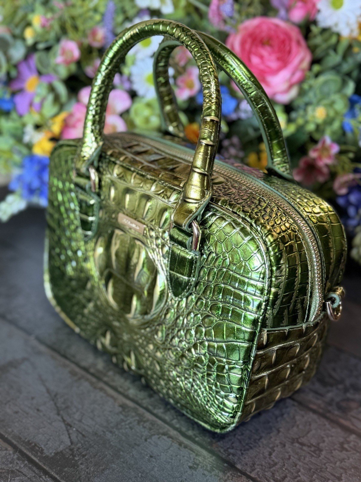 Brahmin Mara Cacti Green Satchel Pretty Eye Placement NWT Metallic Beauty